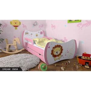 Dětská postel DREAM růžová 140x70cm se šuplíkem - vzor 34