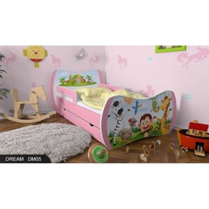 Dětská postel DREAM růžová 140x70cm se šuplíkem - vzor 05