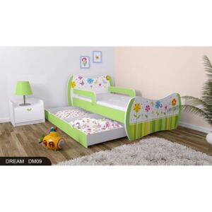 Dětská postel DREAM zelená 180x90 cm se šuplíkem - vzor 09