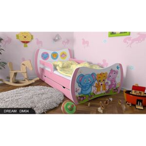 Dětská postel DREAM růžová 140x70cm se šuplíkem - vzor 04