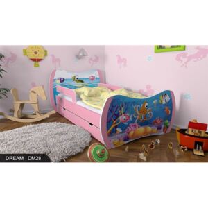 Dětská postel DREAM růžová 140x70 cm se šuplíkem - vzor 28