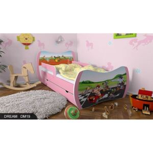 Dětská postel DREAM růžová 140x70 cm se šuplíkem - vzor 19