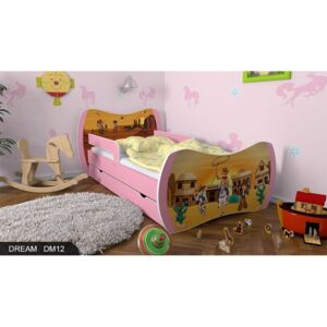 Dětská postel DREAM růžová 140x70cm se šuplíkem - vzor 12