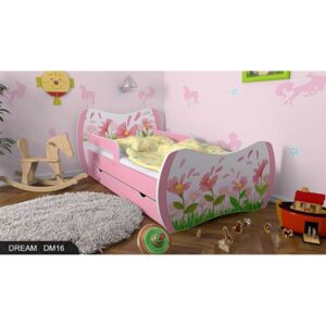 Dětská postel DREAM růžová 140x70cm se šuplíkem - vzor 16
