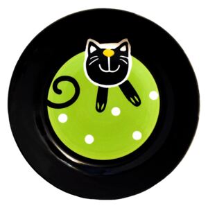 Talíř dezertní zelená veselá kočka - Ø 20cm