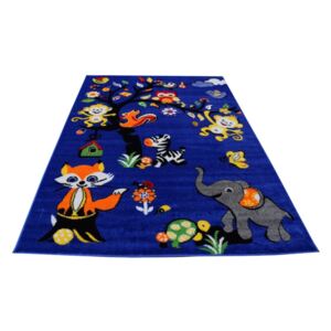 Dětský koberec Veselá zvířátka - modrý