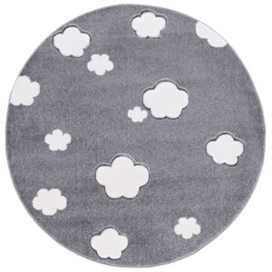 Dětský kulatý koberec MRÁČKY stříbrno-šedý 133 cm