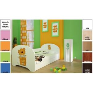 Dětská postel pro DVA (s výsuvným lůžkem) 180x90 cm - MEDVÍDEK S KYTIČKAMI