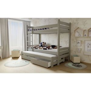 Dětská patrová postel s přistýlkou z MASIVU 200x90cm SE ŠUPLÍKY - PPV007