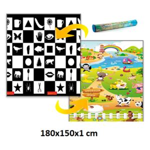 Dětský pěnový koberec - šachovnice + farma 180x150x1 cm