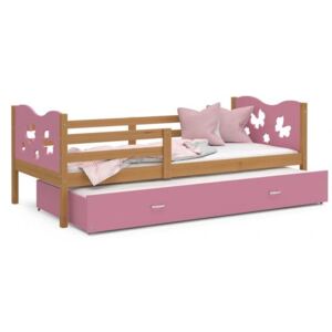 Dětská postel MAX P2 80x190 cm s olše konstrukcí v růžové barvě s motivem motýlků
