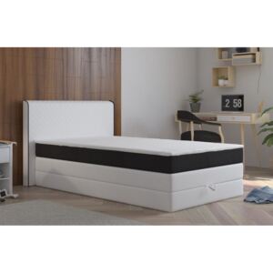 Manželská postel 140x200 cm v bílé barvě s černým pruhem s matrací a úložným prostorem KN1100