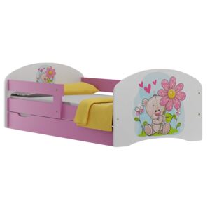 Dětská postel se šuplíky MEDVÍDEK A KVĚTINA 200x90 cm