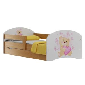 Dětská postel se šuplíky MEDVÍDEK SE SRDÍČKEM 140x70 cm