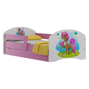 Dětská postel se šuplíky PONÍK S RŮŽOVOU HŘÍVOU 140x70 cm
