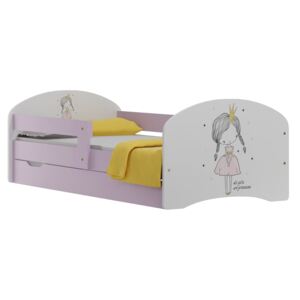 Dětská postel se šuplíky RŮŽOVÁ PRINCEZNA 160x80 cm