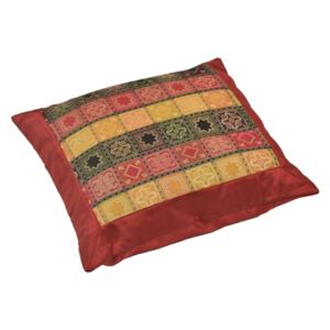 Sanu Babu Povlak na polštář s výšivkou, saténový, vínový, barevné kostičky, zip, 40x40cm