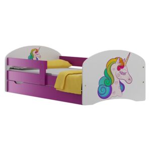 Dětská postel se šuplíky BAREVNÝ JEDNOROŽEC 180x90 cm