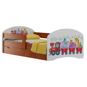Dětská postel se šuplíky VLÁČEK SE ZVÍŘÁTKY 140x70 cm