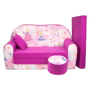 Dětská rozkládací pohovka + taburet Princezna růžová