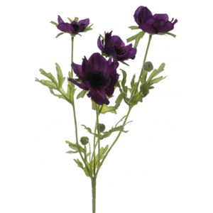Animadecor Umělá květina - Sasanka tmavě fialová x4