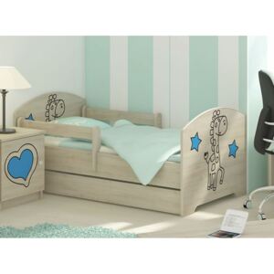 ***SKLADEM*** Dětská postel s výřezem ŽIRAFA - modrá 140x70 cm