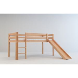 Dětská vyvýšená postel se skluzavkou z MASIVU BUK - TIM 200x90cm - přírodní