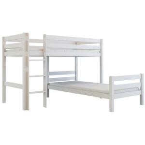 Dětská patrová postel do "L" z MASIVU BUK - EMIL 200x90cm - bílá
