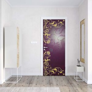 GLIX Fototapeta na dveře - Floral Pattern Gold And Purple | 91x211 cm