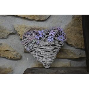 Cerino Proutěné srdce 3D na zavěšení Fialový květ 20 x 20 cm