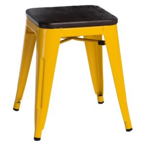 Culty Žlutá kovová stolička Tolix 45 se sedákem z kartáčovaného dřeva