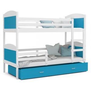Patrová postel MATOUŠ včetně úložného prostoru (Bílá), Modrá