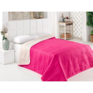 Růžovo-bílý oboustranný přehoz přes postel z mikrovlákna, 200 x 220 cm