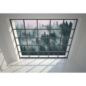 Fototapeta GLIX - Penthouse Window Misty Forest View + lepidlo ZDARMA Papírová tapeta - 254x184 cm
