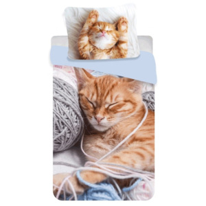 Jerry Fabrics bavlněné povlečení fototisk Kočka a klubíčko, 140x200 cm