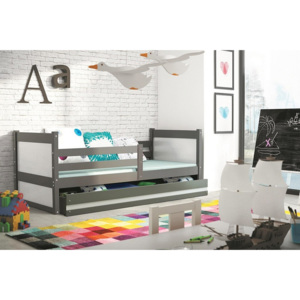 Dětská postel FIONA + matrace + rošt ZDARMA, 80x190 cm, grafit,bílá
