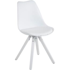 SCANDI Bílá plastová jídelní židle Damian s bílou podnoží