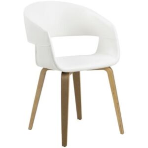 SCANDI Bílá koženková jídelní židle Damaro s topolovou podnoží