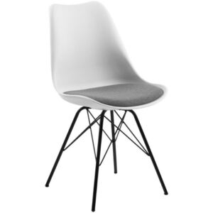 SCANDI Bílá plastová jídelní židle Erisa s šedým sedákem