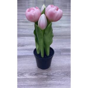 Umělá květina tulipány v květináči Gasper, výška 25 cm, růžová