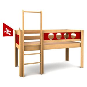 DeBreuyn Dětská dřevěná postel DeBreyun Deluxe Mid-High Pirate červená