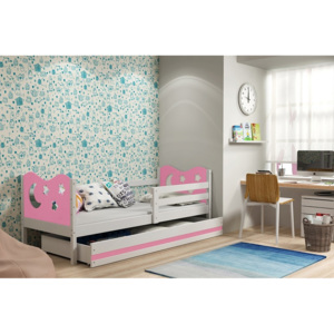 Dětská postel KAMIL + matrace + rošt ZDARMA, 80x190, bílý, růžová
