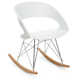 OneConcept Travolta houpací židle, retro, PP-konstrukce sedáku, březové dřevo, bílá barva