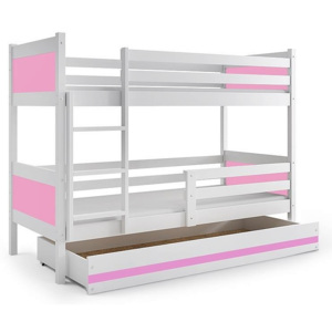 Patrová postel BALI + ÚP + matrace + rošt ZDARMA, 190 x 80, bílý, růžový