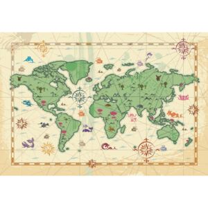 Fototapeta GLIX - World Atlas Treasure Style + lepidlo ZDARMA Papírová tapeta - 254x184 cm