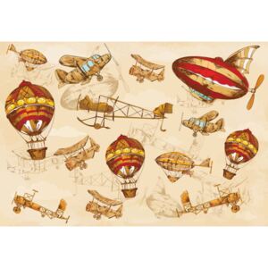 Fototapeta GLIX - Vintage Planes & Balloons around the World II + lepidlo ZDARMA Papírová tapeta - 254x184 cm