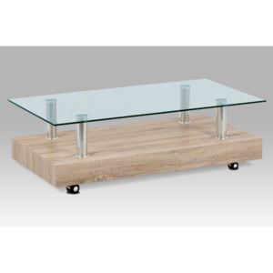 Konferenční stolek na kolečkách NIAS — sklo, hnědá, 110×60×35