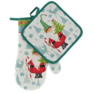 UniqueLiving Sada kuchyňská rukavice a chňapka Tord Santa