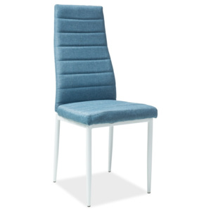 Jídelní čalouněná židle v modré barvě na bílé kovové konstrukci KN907
