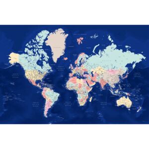 Mapa Blue and pastels detailed world map, Blursbyai
